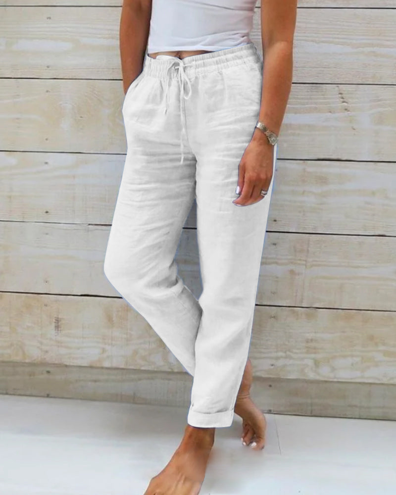Aria Trousers in Cotton and Linen with an Elastic Waist