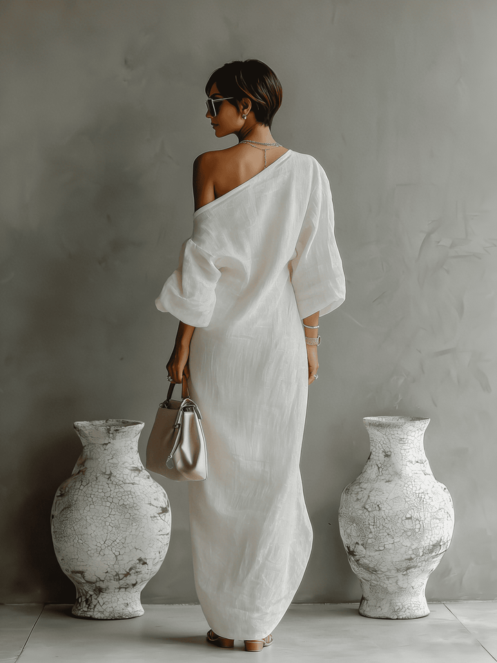 Aurora | Ivory One-Shoulder Flowing Maxi Dress