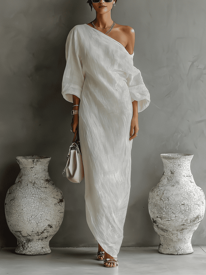 Aurora | Ivory One-Shoulder Flowing Maxi Dress
