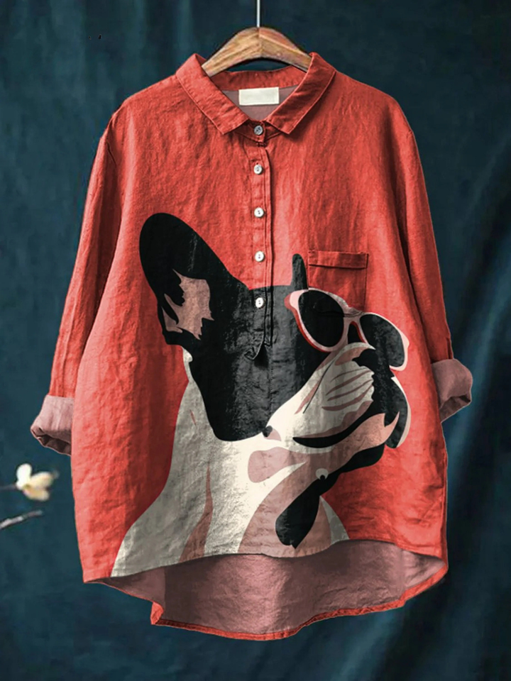 Paula | Casual T-Shirt with Decorative French Bulldog Motif