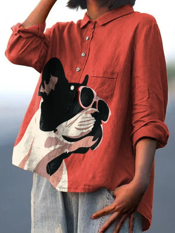 Paula | Casual T-Shirt with Decorative French Bulldog Motif