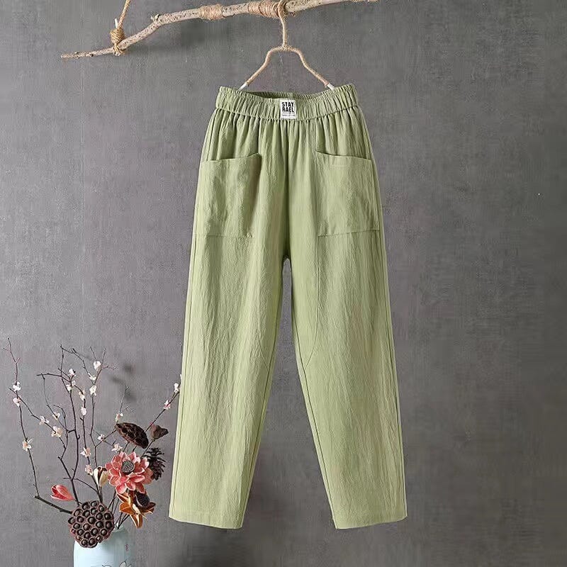 Classic Cotton Linen Trousers with Elasticated Waist