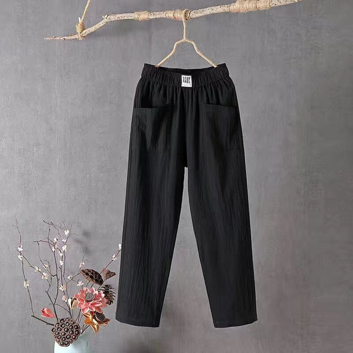 Classic Cotton Linen Trousers with Elasticated Waist