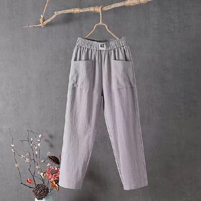 Classic Cotton Linen Trousers with Elasticated Waist