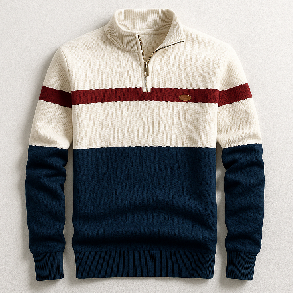 Cecil - Colour-Block Zip Neck Jumper