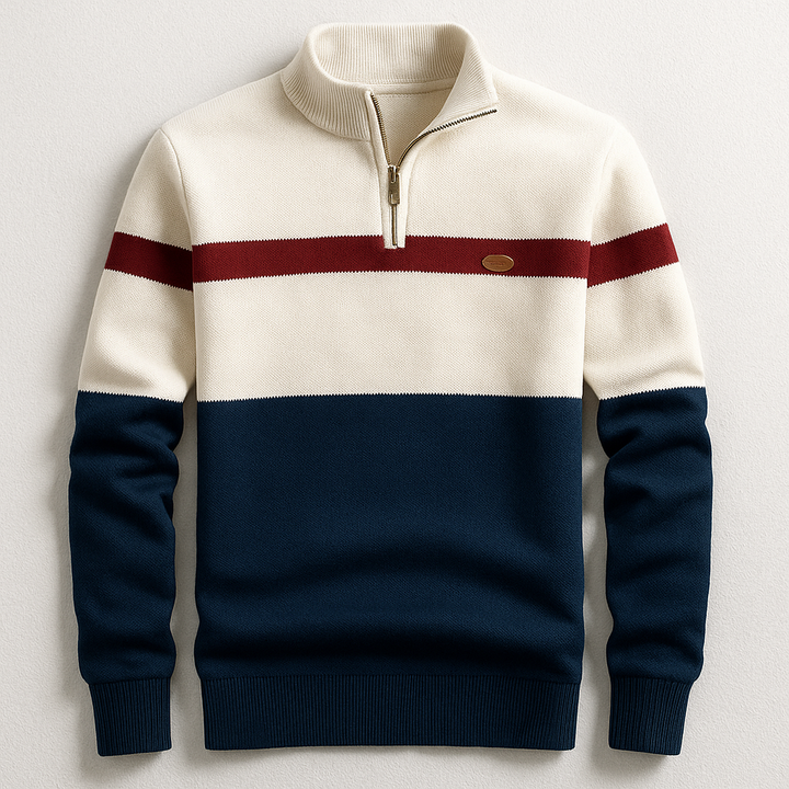 Cecil - Colour-Block Zip Neck Jumper