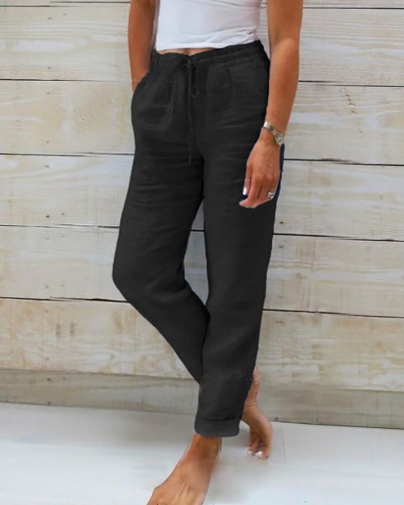Aria Trousers in Cotton and Linen with an Elastic Waist