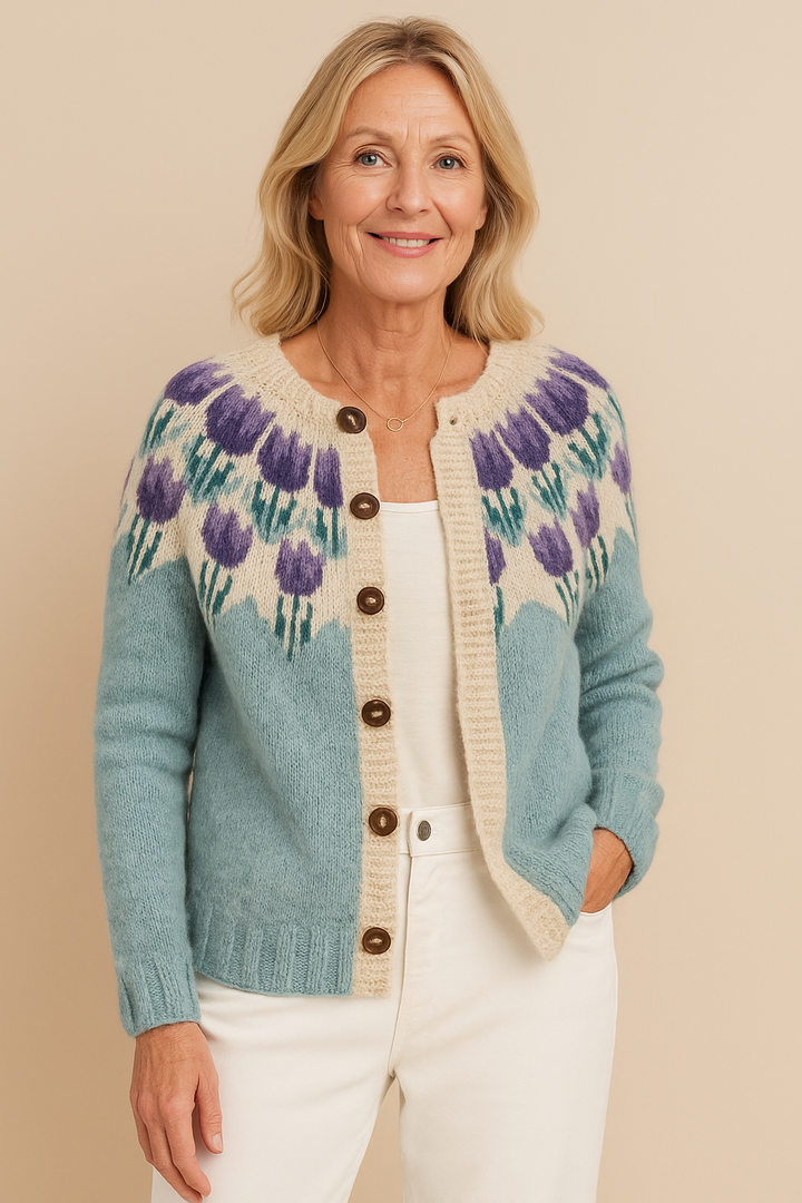Keira | Sage Green Tulip Knitted Cardigan