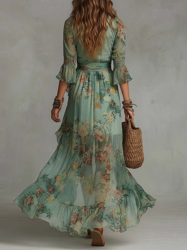 Aurora | Floral Maxi Dress with Romantic Asymmetric Hem