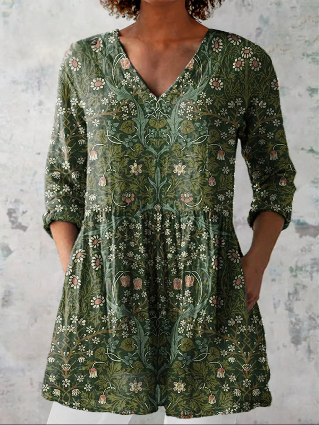 Julie | Sage Print V-Neck Blouse