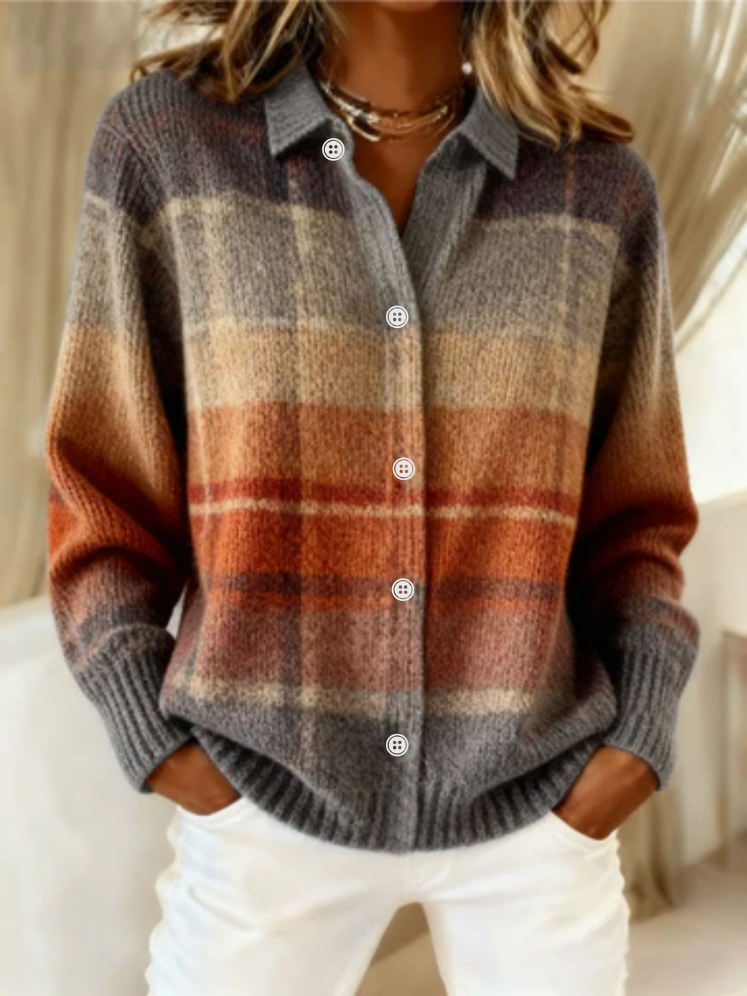 Fleur™ | Checked Blouse Made from Warm, Soft Hoodie Material