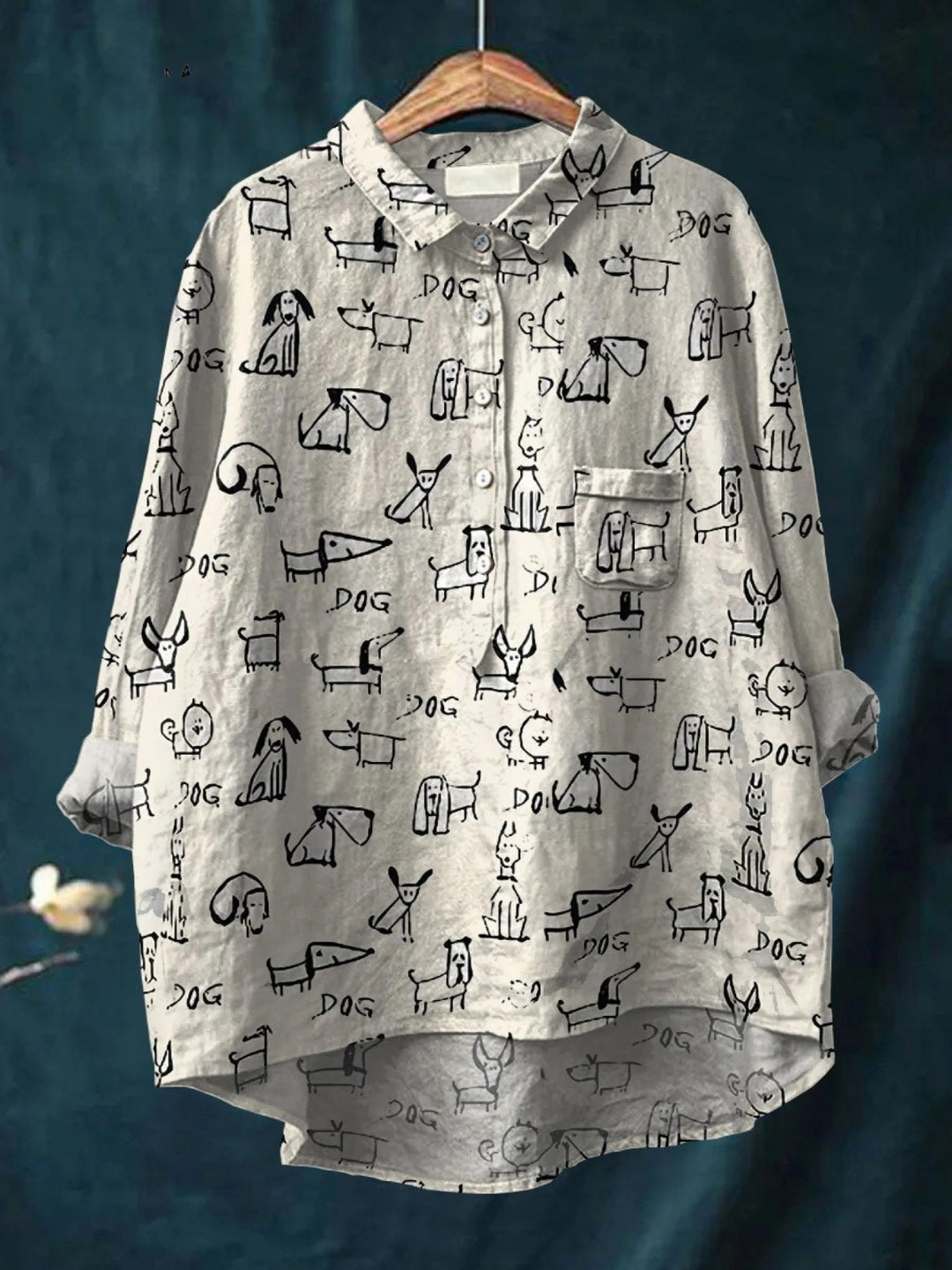 Rose | Casual Blouse with Cute Dog Print