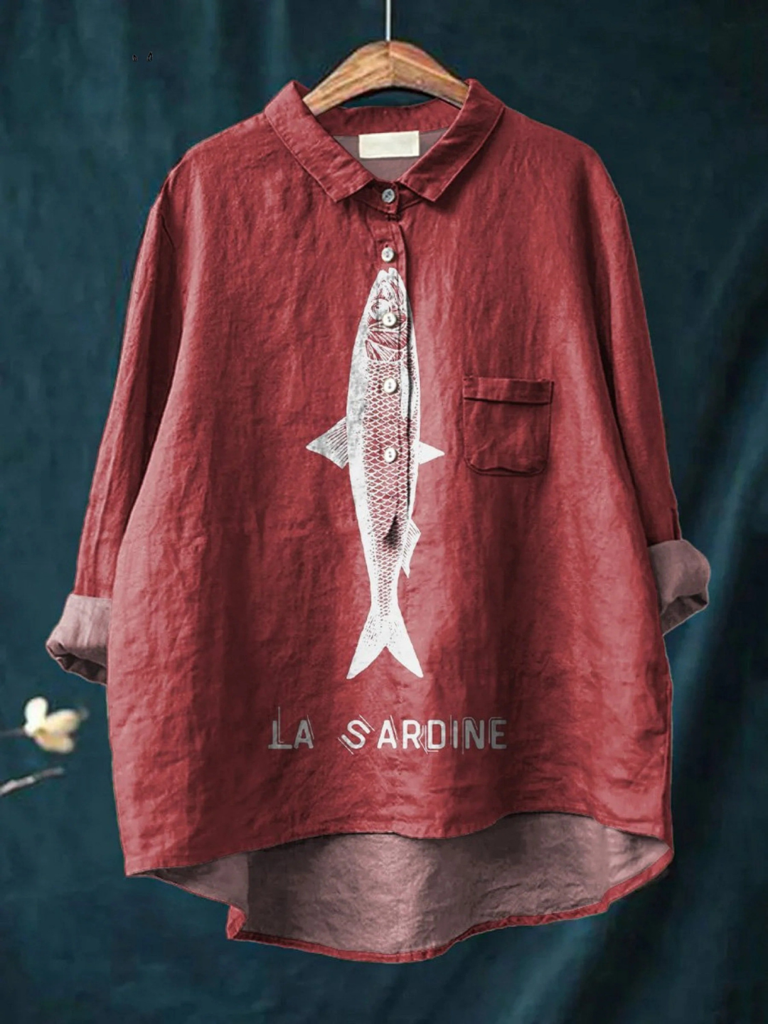 Rose | Casual T-Shirt with Sardine Print