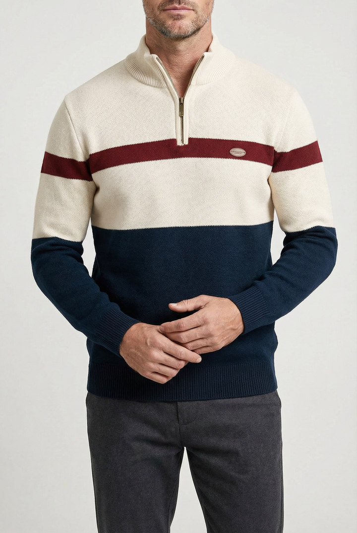 Cecil - Colour-Block Zip Neck Jumper