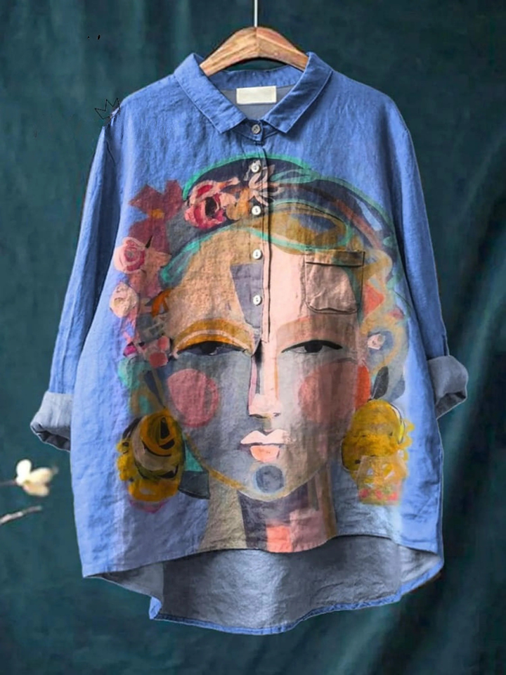Martha | Casual T-Shirt with Frida Portrait in Oil Print