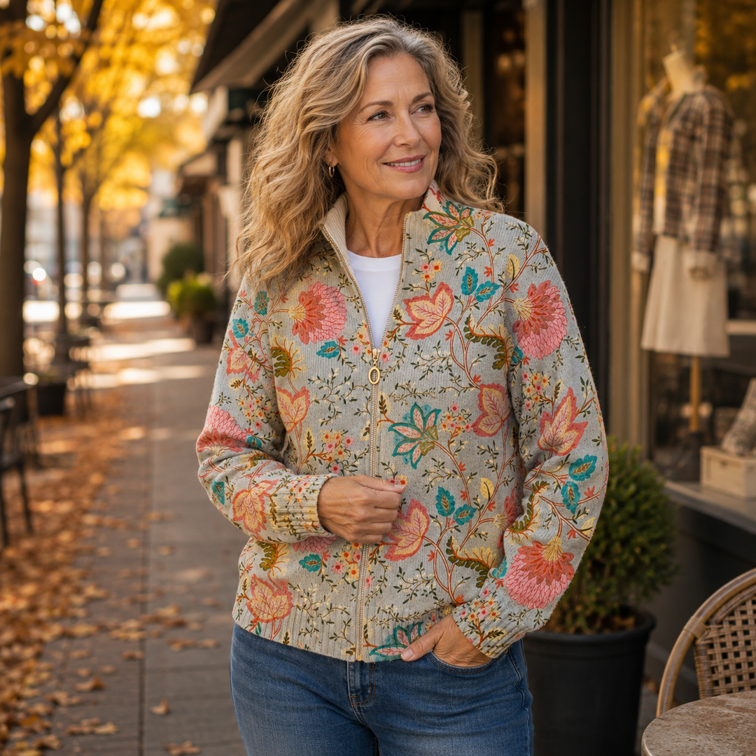 Hayley | Vintage Garden Floral Zip-Up Cardigan