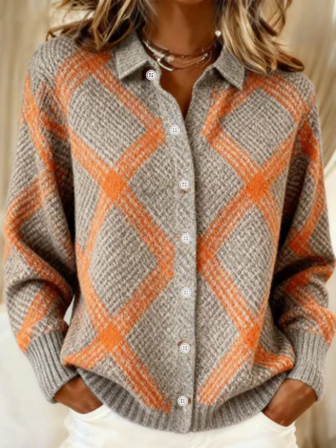 Christina™ | Checked Blouse Made from Warm, Soft Hoodie Material