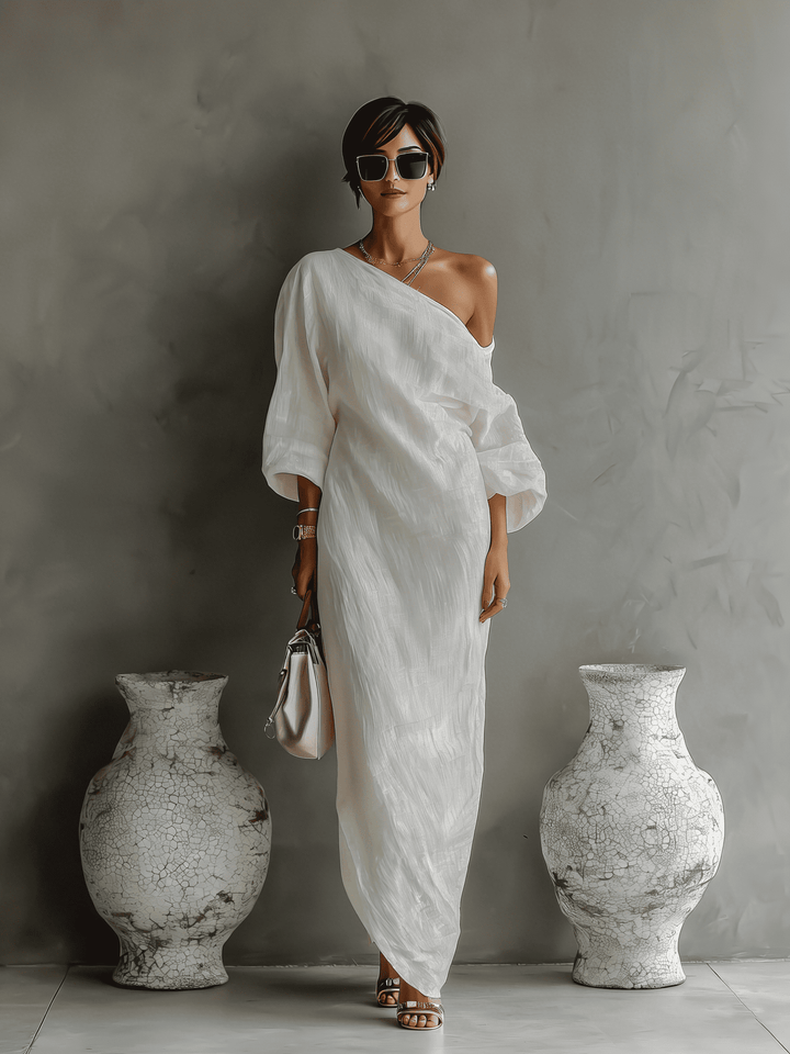 Aurora | Ivory One-Shoulder Flowing Maxi Dress