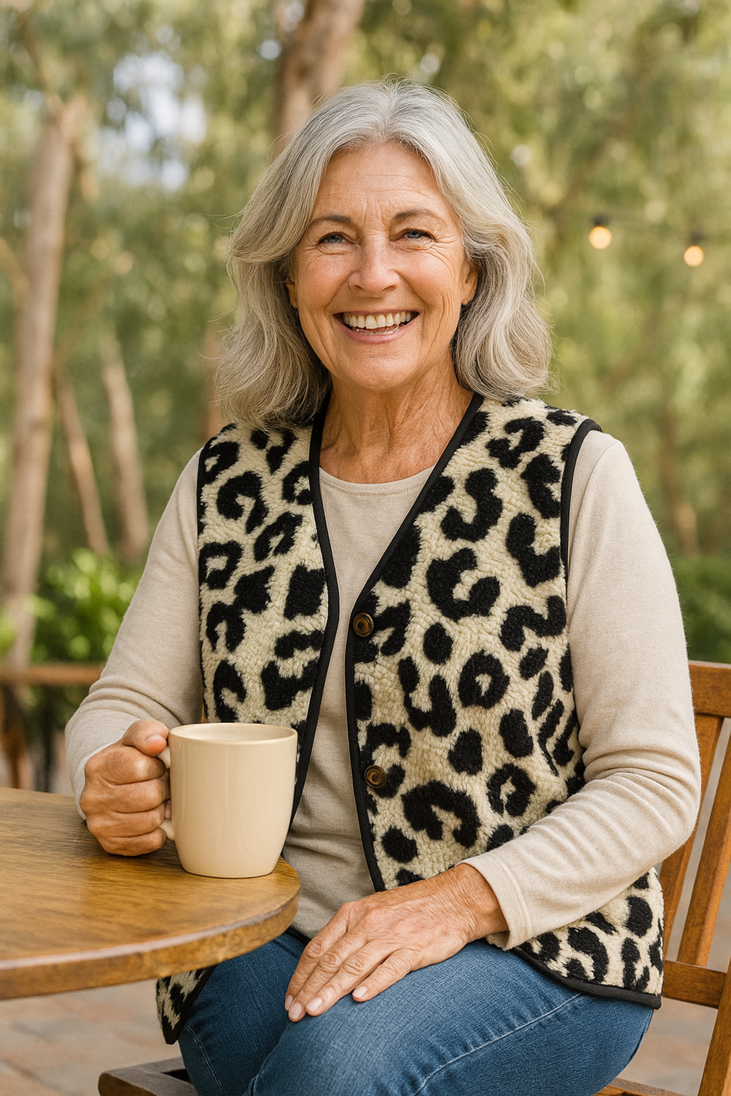 Marlene | Leopard Knit Comfort Gilet - No fuss. No squeeze. Effortless warmth.