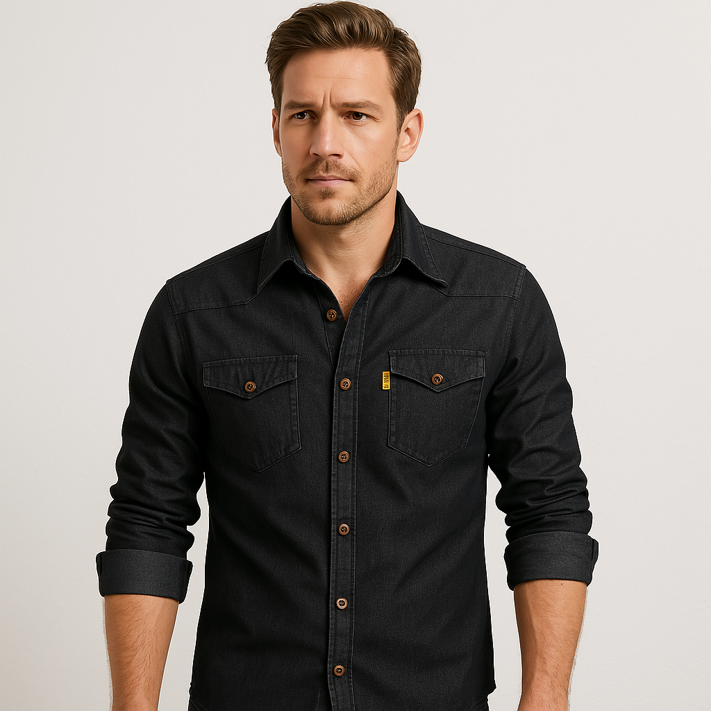 AdaptiveFit Cotton Denim Shirt: Tailored For Men