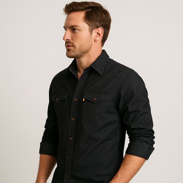 AdaptiveFit Cotton Denim Shirt: Tailored For Men