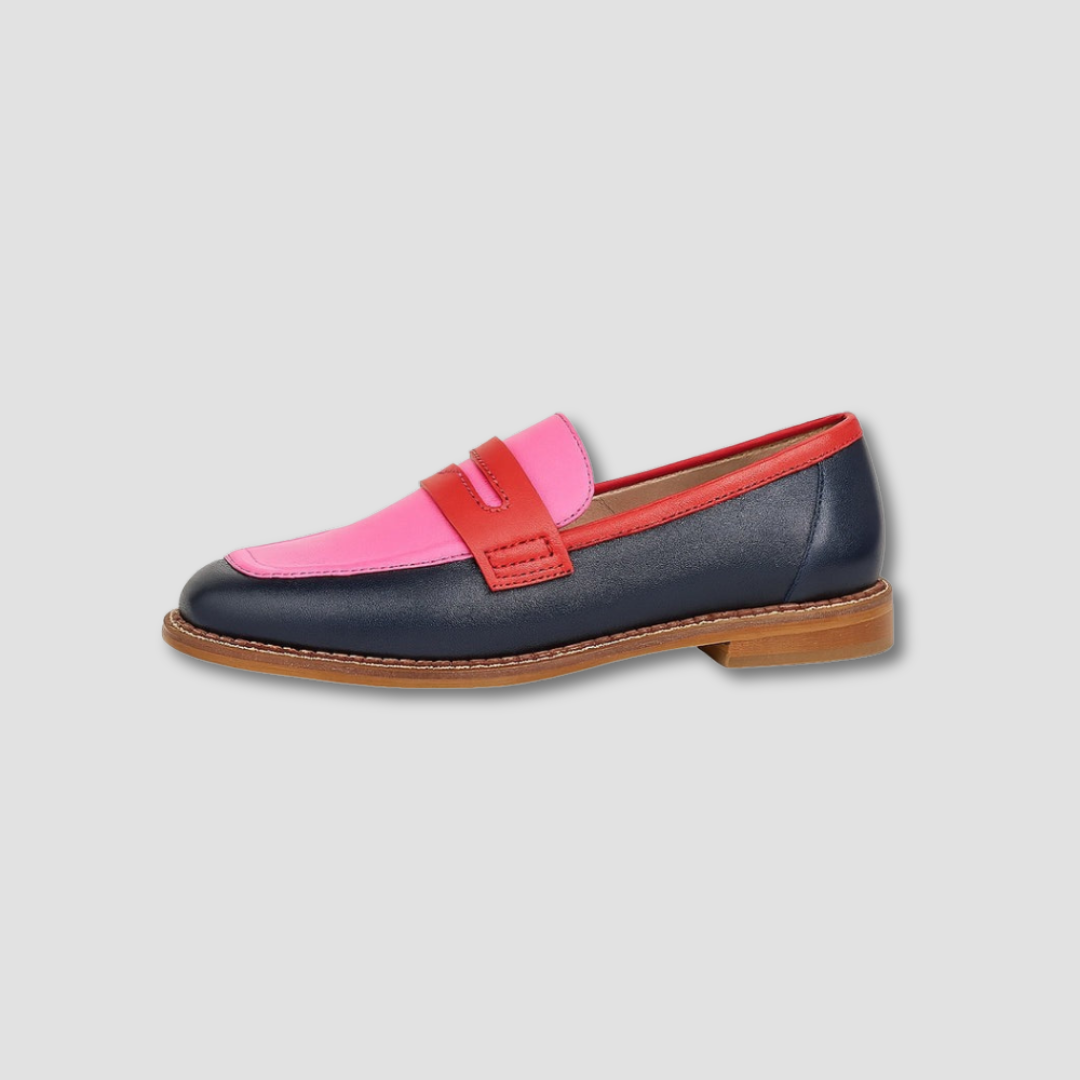Beatrice | Pink &amp; Navy Penny Loafers