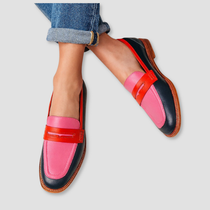 Beatrice | Pink &amp; Navy Penny Loafers