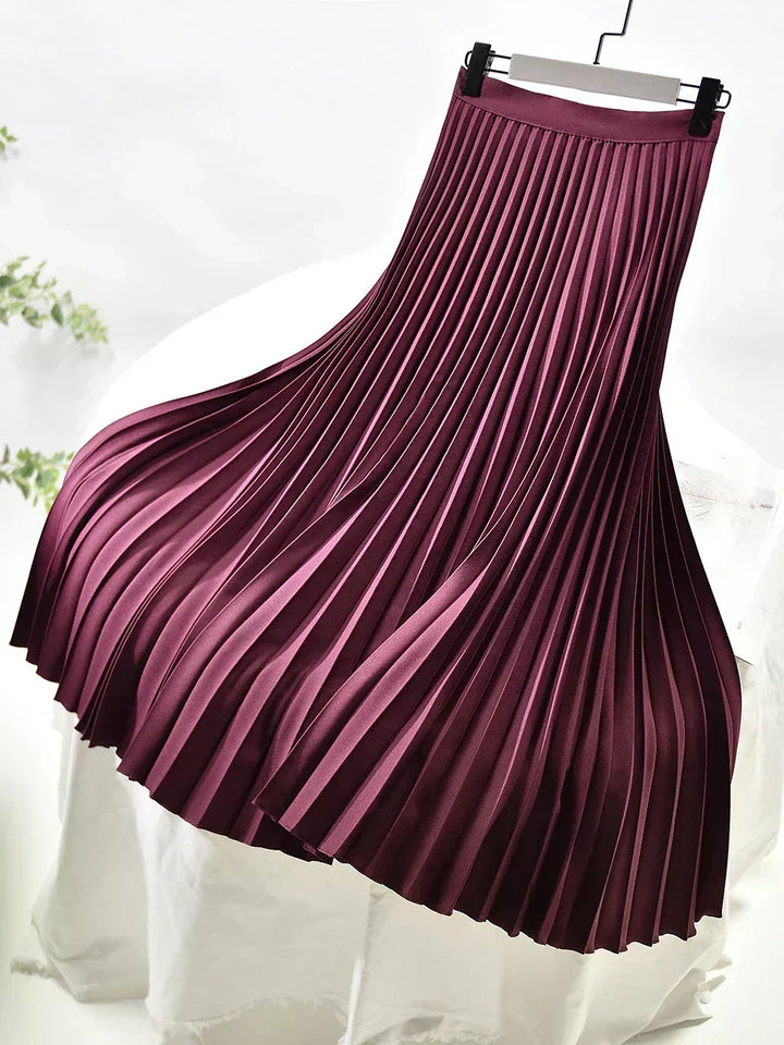 Elegant High Waist Pleated Midi Skirt with Elasticated Waistband