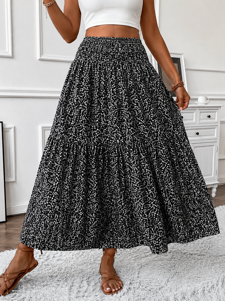 Flowy Ditsy Floral Maxi Skirt with Elasticated High Waist