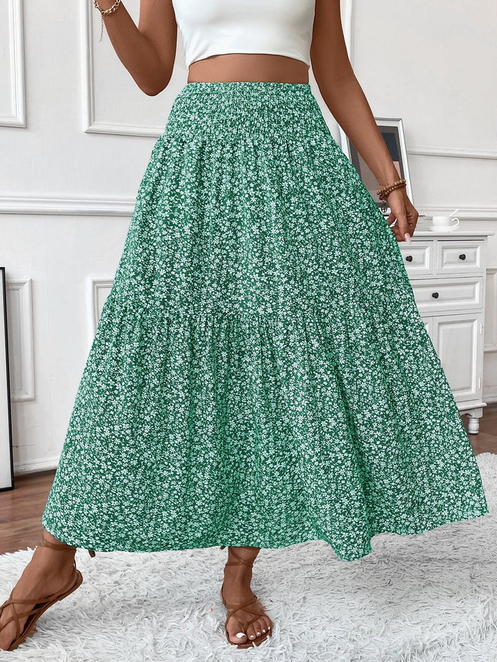 Flowy Ditsy Floral Maxi Skirt with Elasticated High Waist