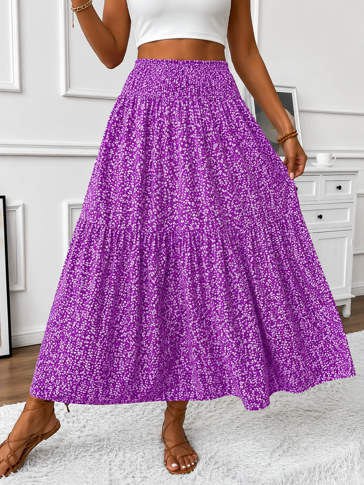 Flowy Ditsy Floral Maxi Skirt with Elasticated High Waist