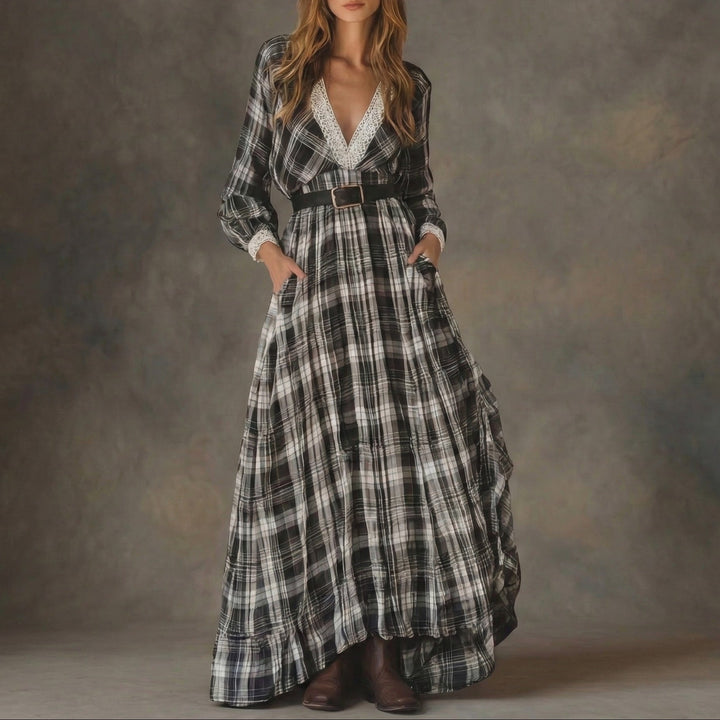 Marisela | Belted Check Maxi Dress