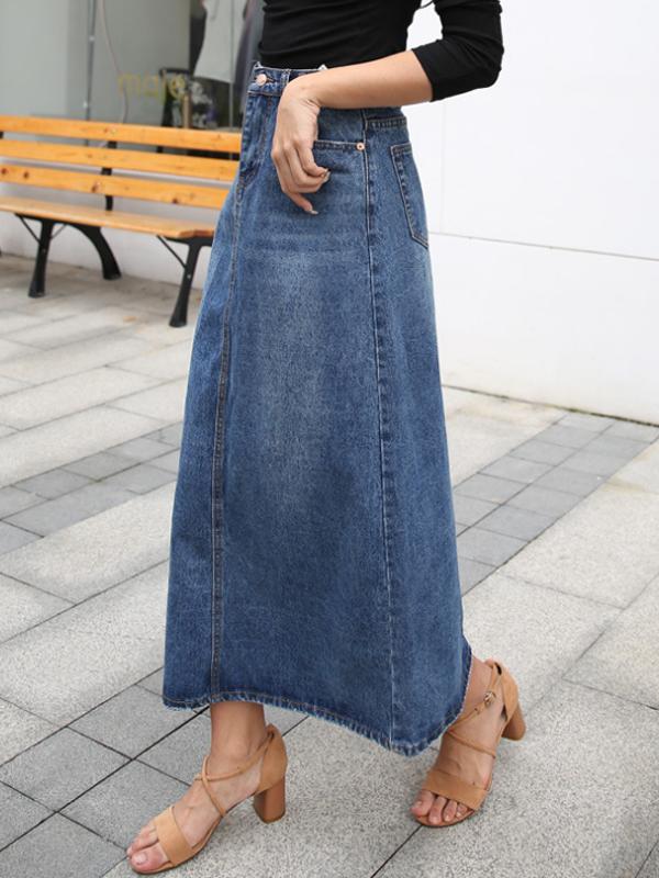 Long Denim Skirt | A-Line &amp; High Waist
