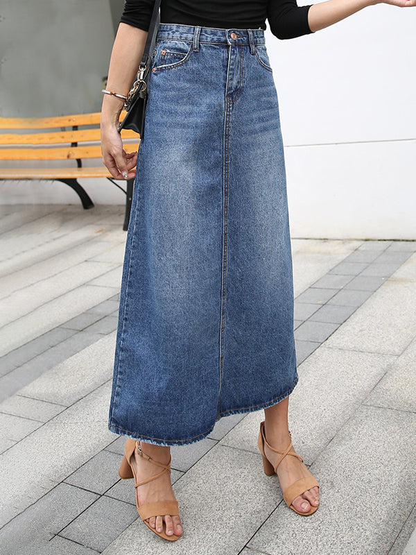 Long Denim Skirt | A-Line &amp; High Waist
