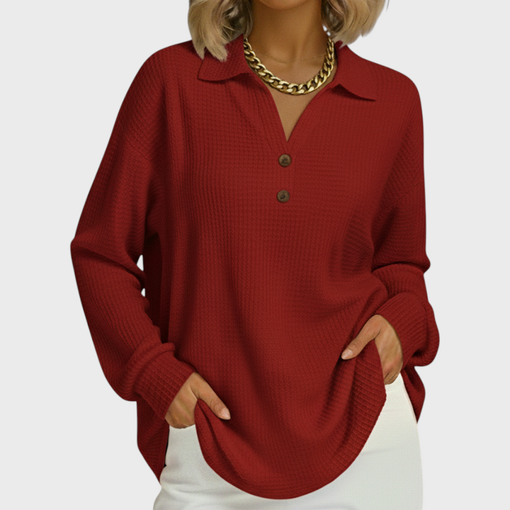 Laura | Orange Jumper with Polo Collar