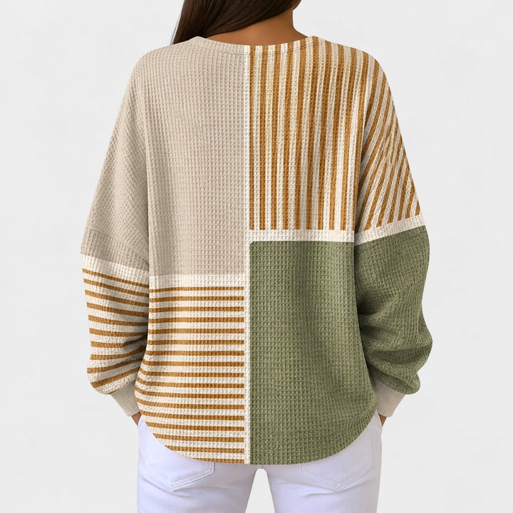 Luna | Beige Jumper with Striped and Patchwork Pattern