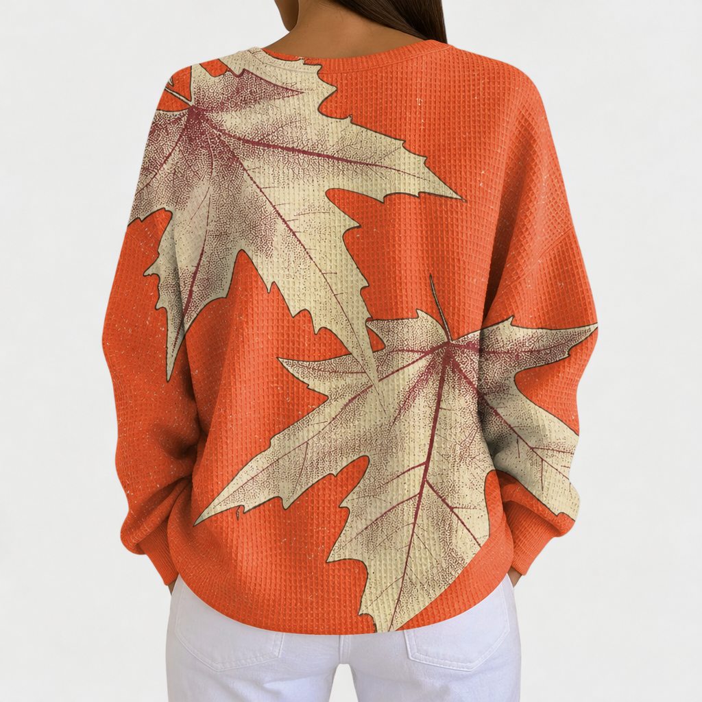 Molly | Orange Jumper with Autumn Leaf Design