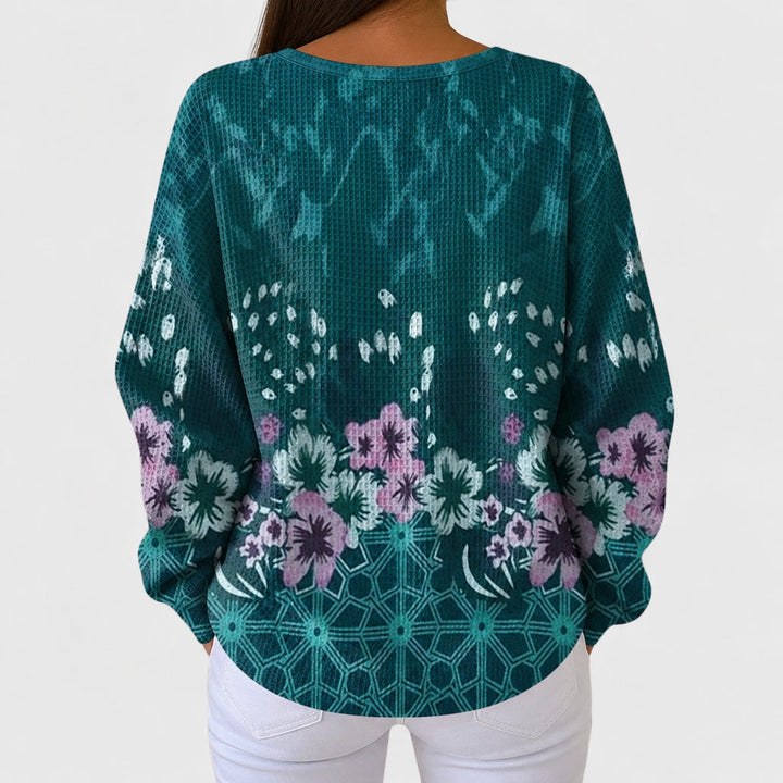 Nora | Petrol Coloured Jumper with Floral Design