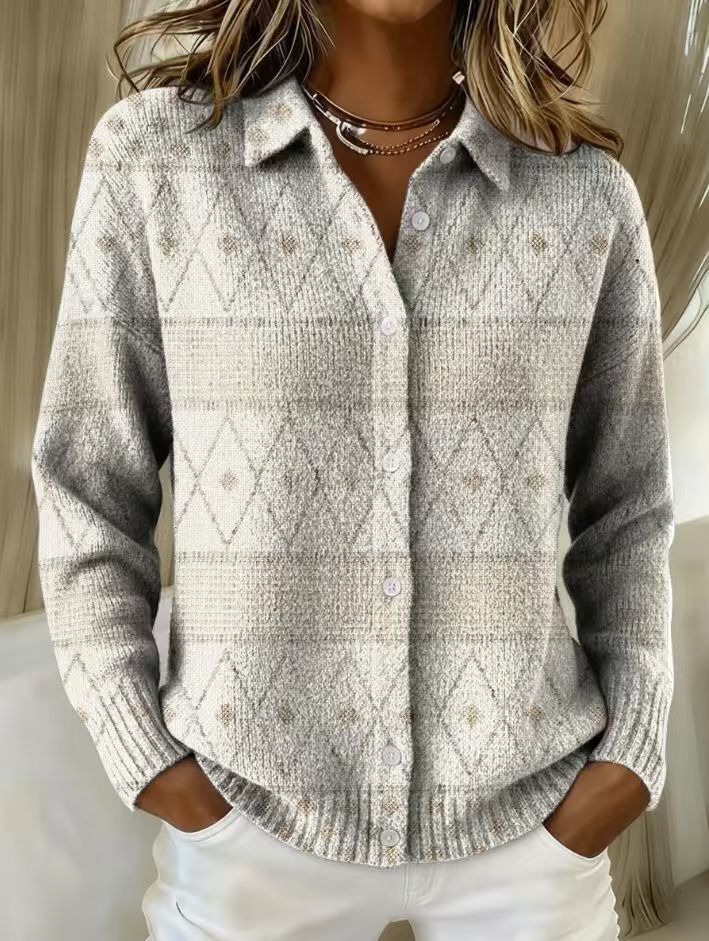 Mona™ | Elegant Knit Hoodie Blouse with Diamond Pattern