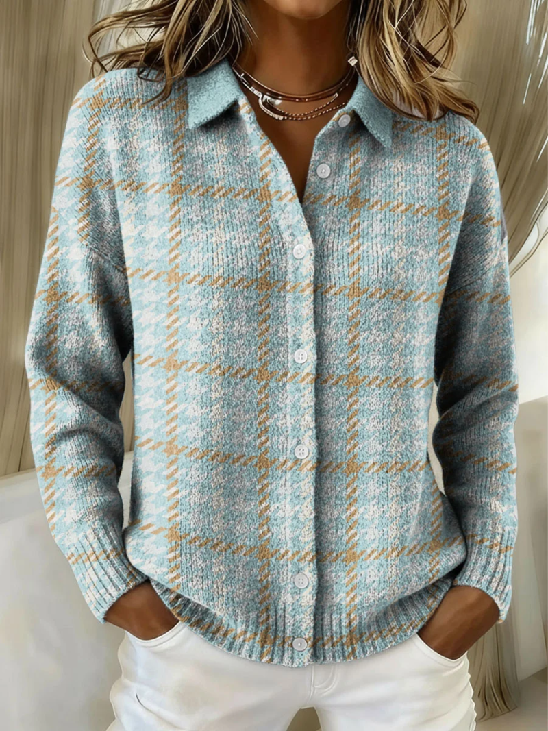 Tara™ | Checked Hoodie Blouse with Sand-Coloured Accents