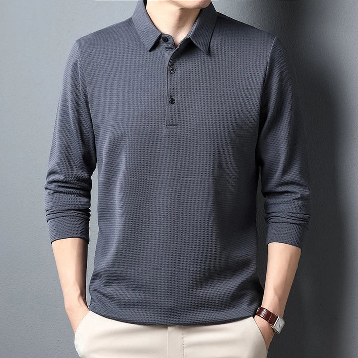 Hetty London Knit Long Sleeve Polo Shirt for Men