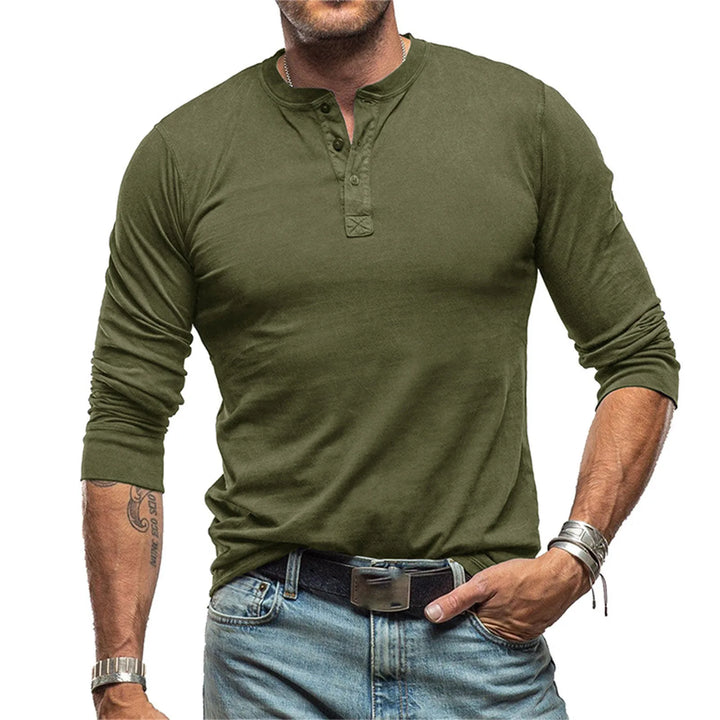 Hetty London Fitted Long Sleeve Henley T-Shirt for Men