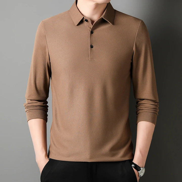 Hetty London Knit Long Sleeve Polo Shirt for Men