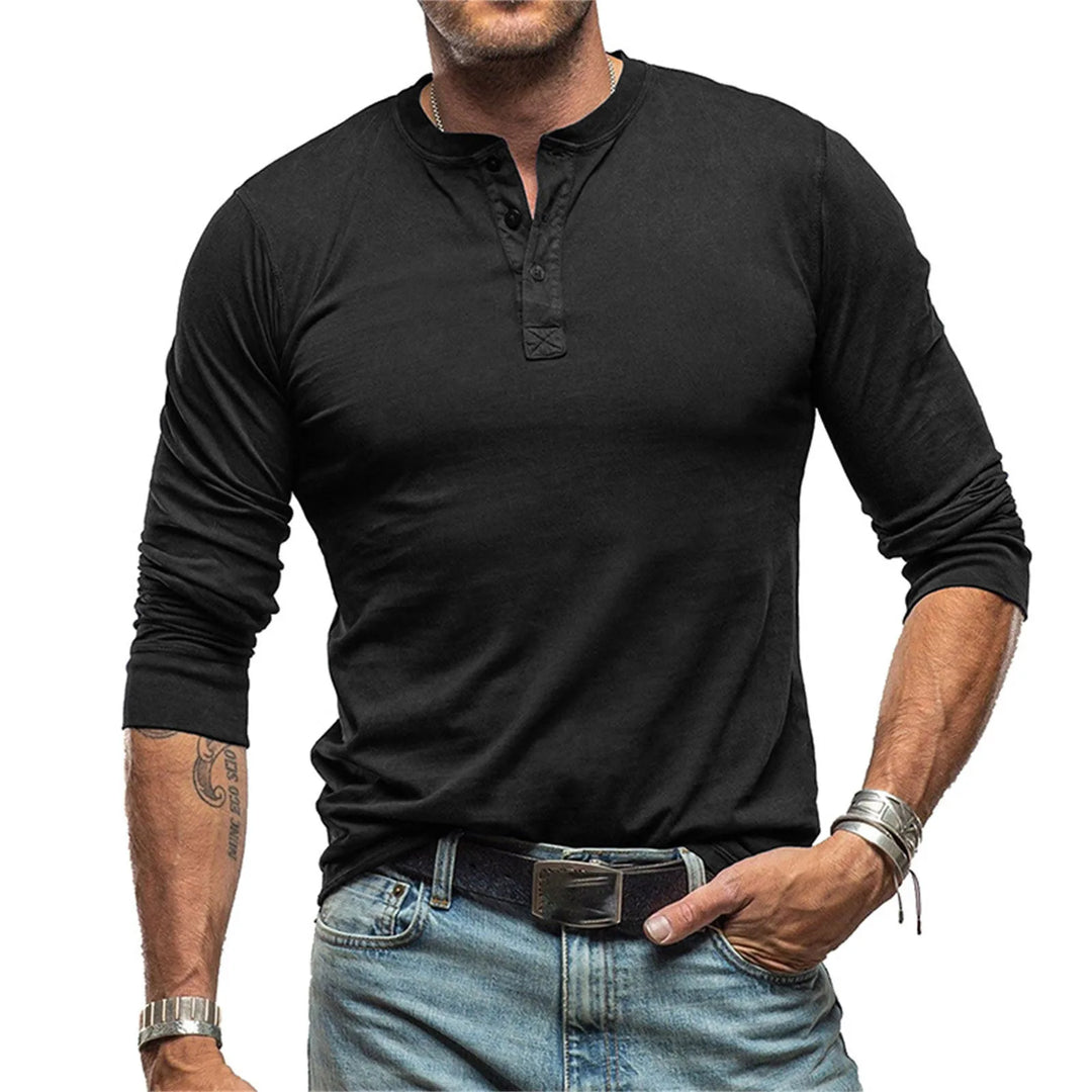 Hetty London Fitted Long Sleeve Henley T-Shirt for Men