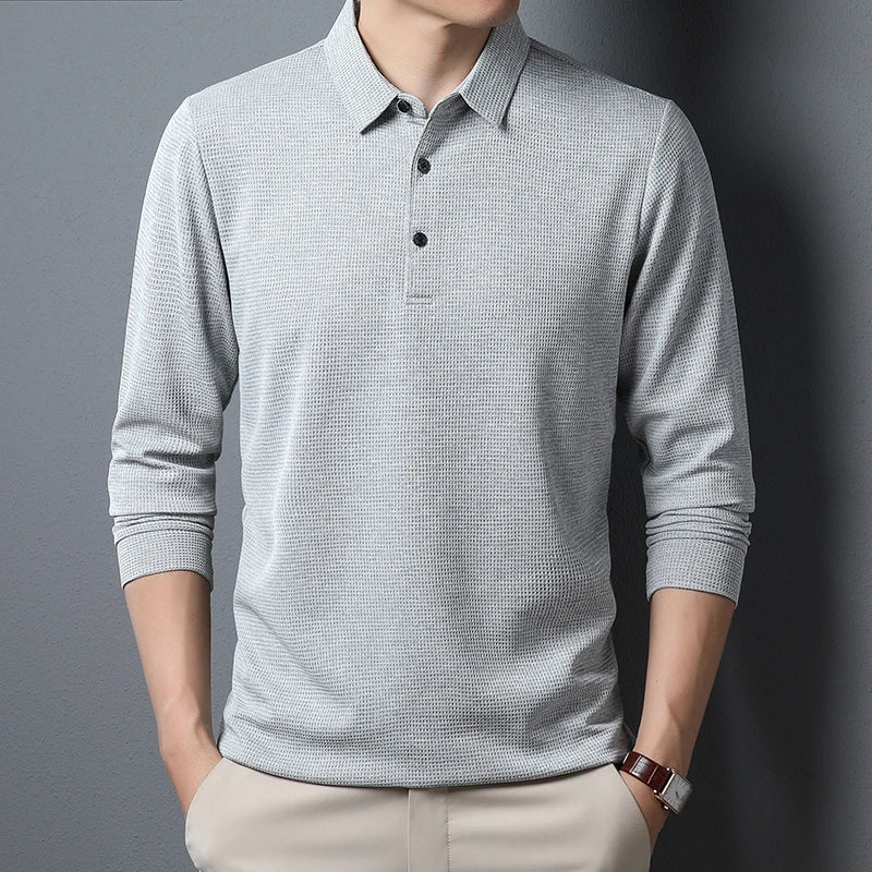 Hetty London Knit Long Sleeve Polo Shirt for Men