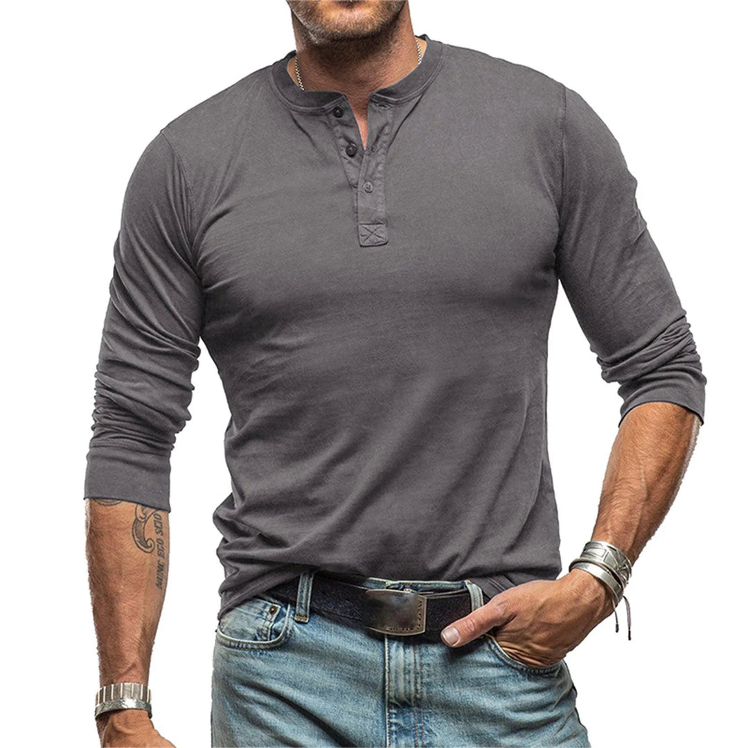 Hetty London Fitted Long Sleeve Henley T-Shirt for Men