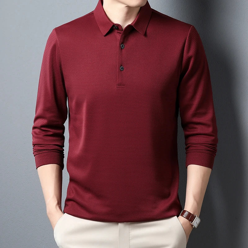Hetty London Knit Long Sleeve Polo Shirt for Men