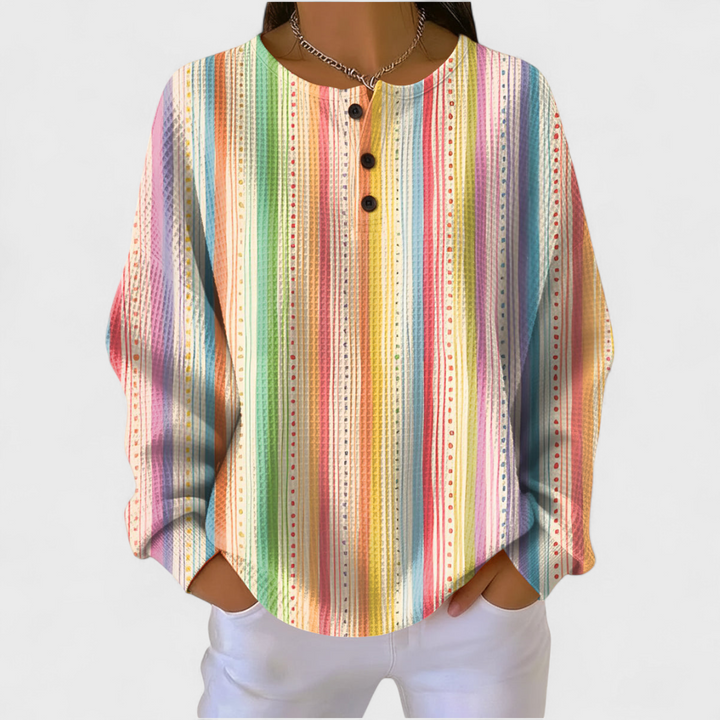 Sara | Jumper with Colourful Striped Pattern and Button Placket