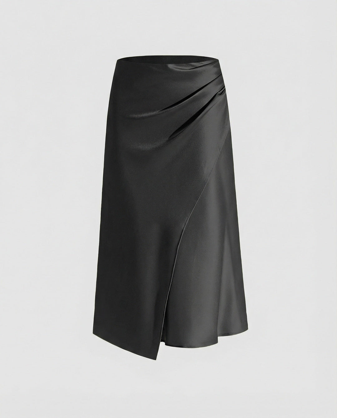 Satin Midi Skirt with Wrap Front and Split Hem