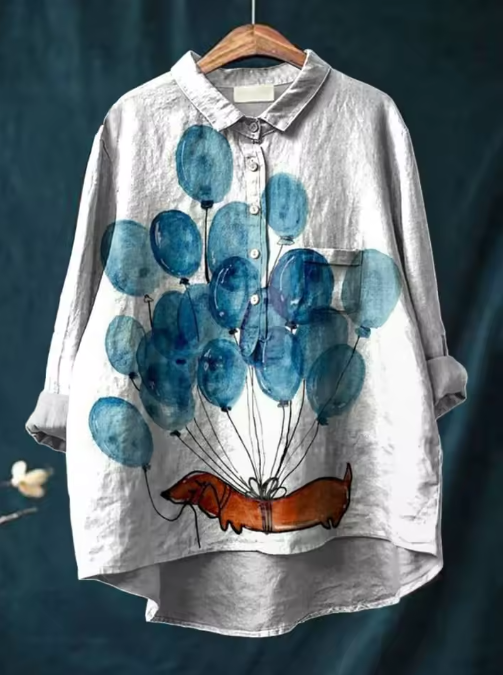 Ida | Casual Blouse with Artistic Balloon and Dog Print